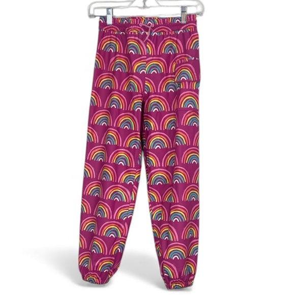 Hatley Pink Rainbow Joggers Kids Sz 8 Rain Pant Pocket Elastic Drawstring Waist - Picture 8 of 8